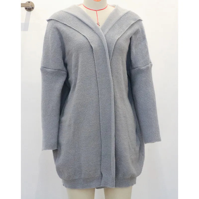 Oversized hooded cardigan with straight silhouette