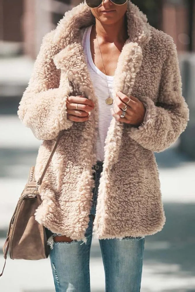 Women's Plush Winter Jacket – Soft Cardigan Coat