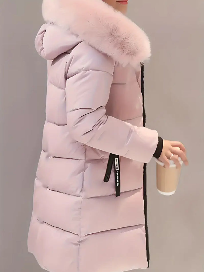Modern Women's Hooded Coat with Zip Closure in Pink