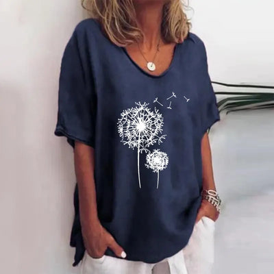 Alba - Green Floral Print Crew Neck Half Sleeve T-Shirt