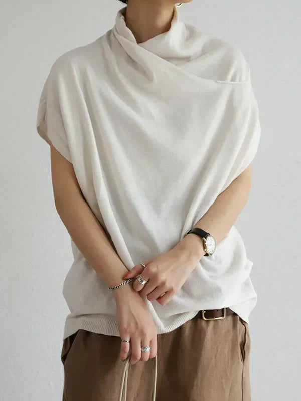 Mia | Casual pleated collar short-sleeved T-shirt