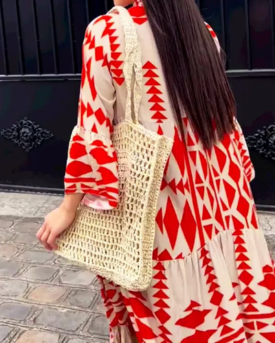 Kimy Women's Fashion, Casual, V-Neck, Long Sleeve, Printed Dress