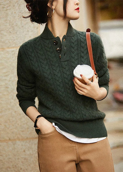 Chunky Long Sleeve Turtleneck Sweater with Button Detail