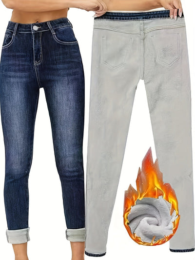 Comfortable winter jeans for women with practical design