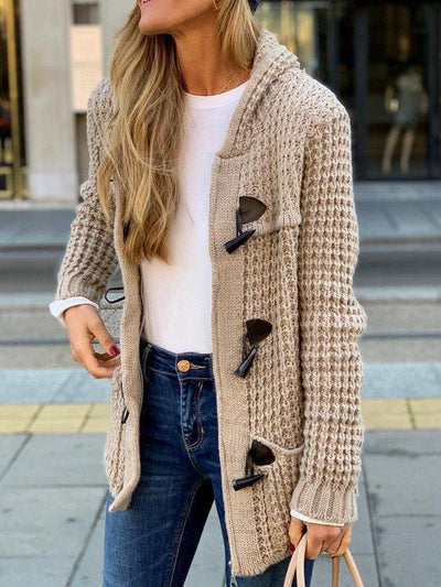 Comfortable hooded cardigan with unique closures