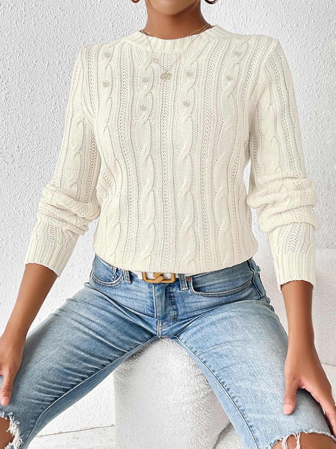 Exquisite sweater with braids and decorative beads