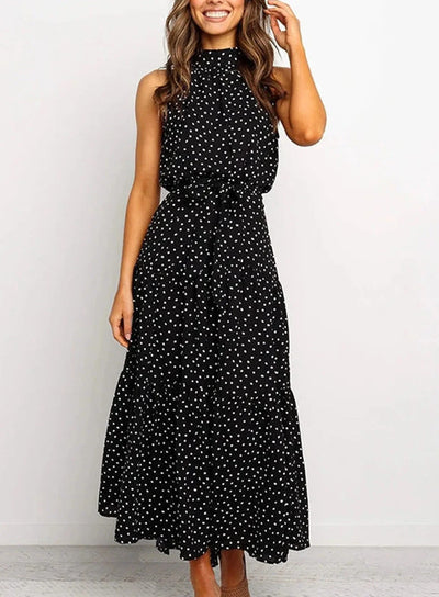 Evelyn - Long printed dress with bow at the waist