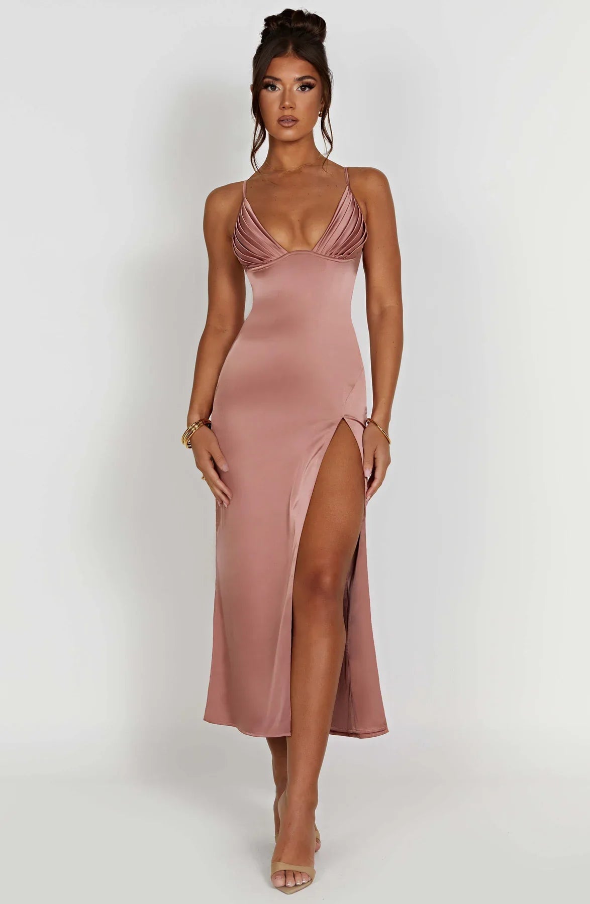 Elegant midi dress with thin straps for a sophisticated look