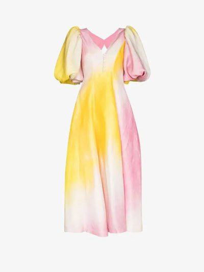 Delia - Dress with puff sleeves and V-neck