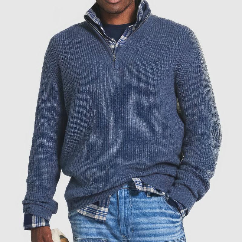 Warm men's sweater with modern design and partial zip