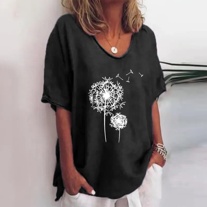 Alba - Green Floral Print Crew Neck Half Sleeve T-Shirt