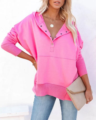 Brenda - Casual Solid Color V-Neck Batwing Sleeve Sweatshirt