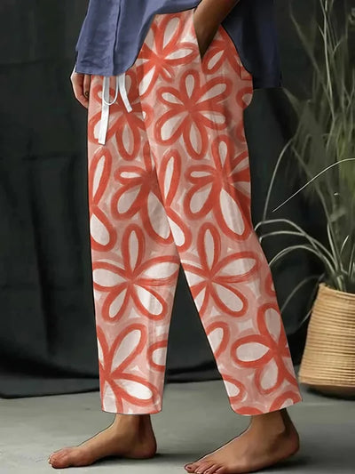 Maria - Women's Botanical Floral Print Loose Casual Pants