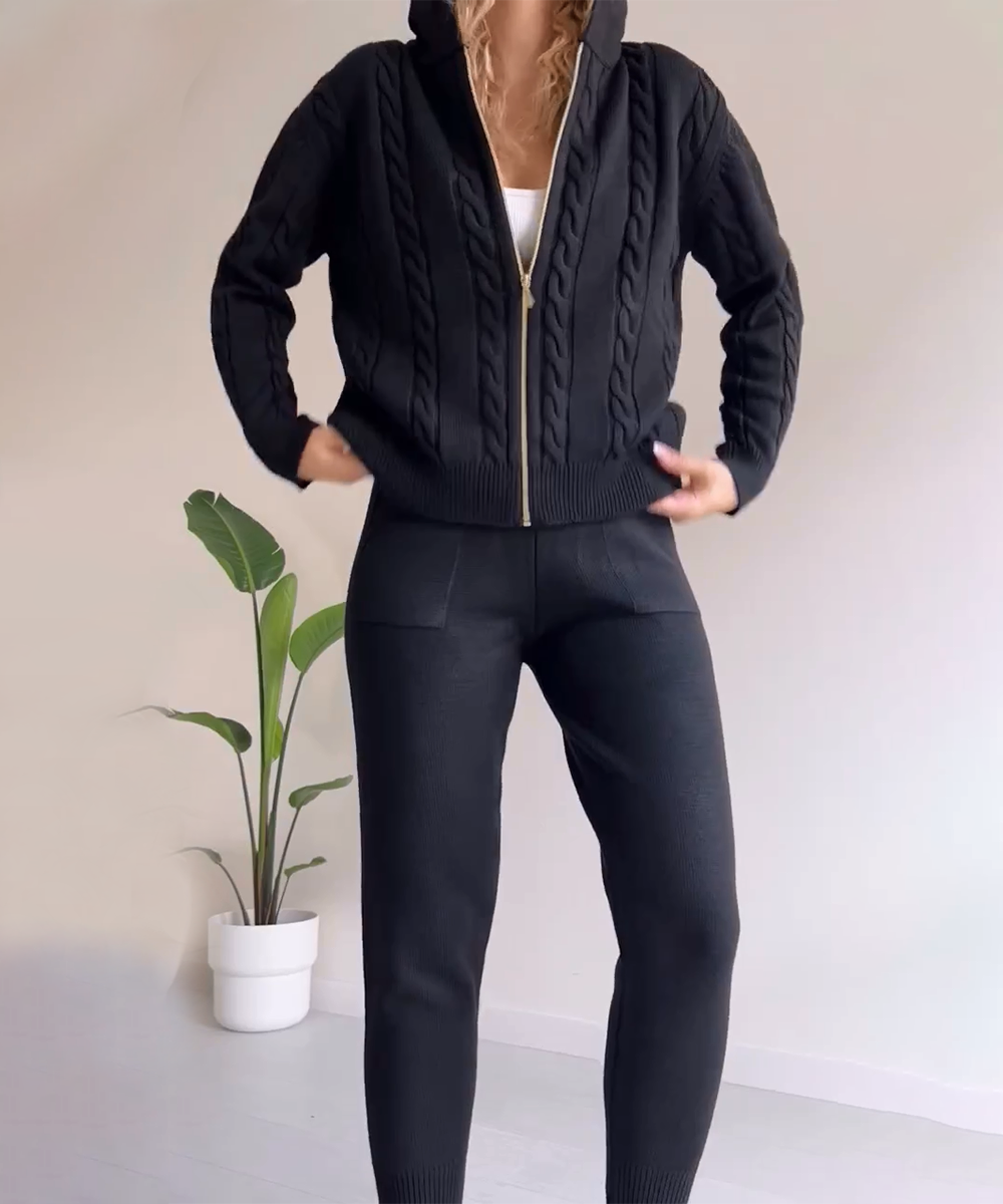 Two-Piece Set Jacquard Knit Sweater and Cardigan with Design
