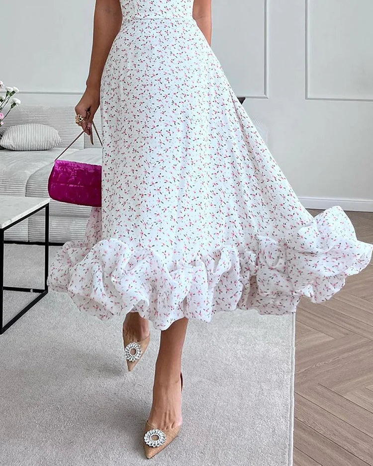 Carolina - Elegant strapless dress with print