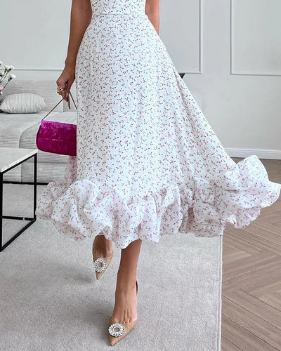 Carolina - Elegant strapless dress with print