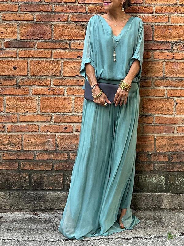 Marta - Elegant two-piece set with wide chiffon pants