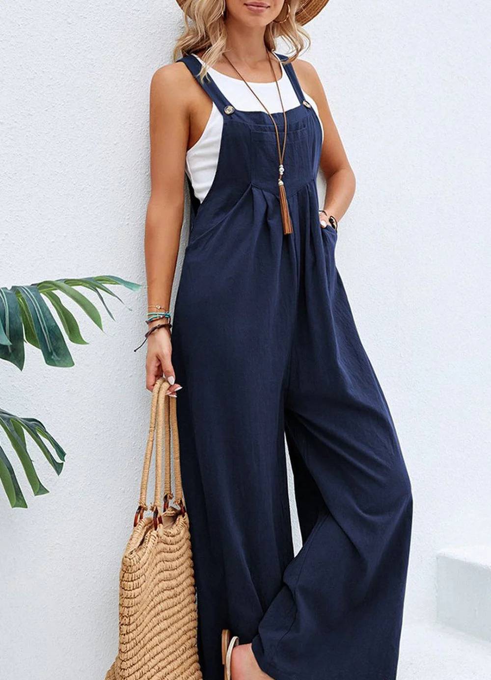 Karolina - Women's Loose Square Neck Solid Button Casual Holiday Jumpsuits
