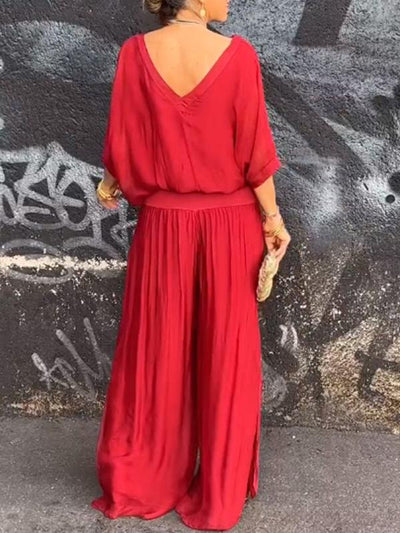 Marta - Elegant two-piece set with wide chiffon pants