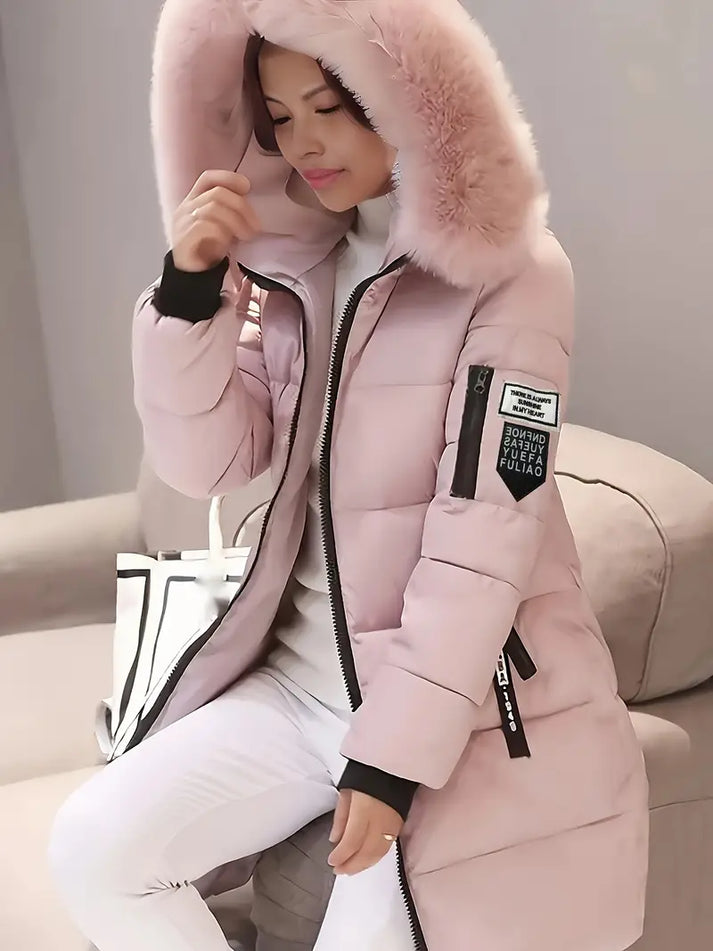 Modern Women's Hooded Coat with Zip Closure in Pink