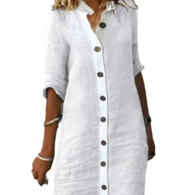 Amalie - Elegant Midi Dress with Front Button Placket for Casual and Women's Wear