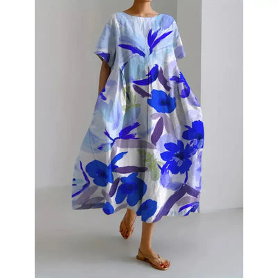 Laura - Women's Art Floral Print Pocket Tunic Dress