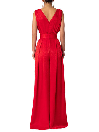 Elegant women's sleeveless V-neck jumpsuit with wide-legged trousers