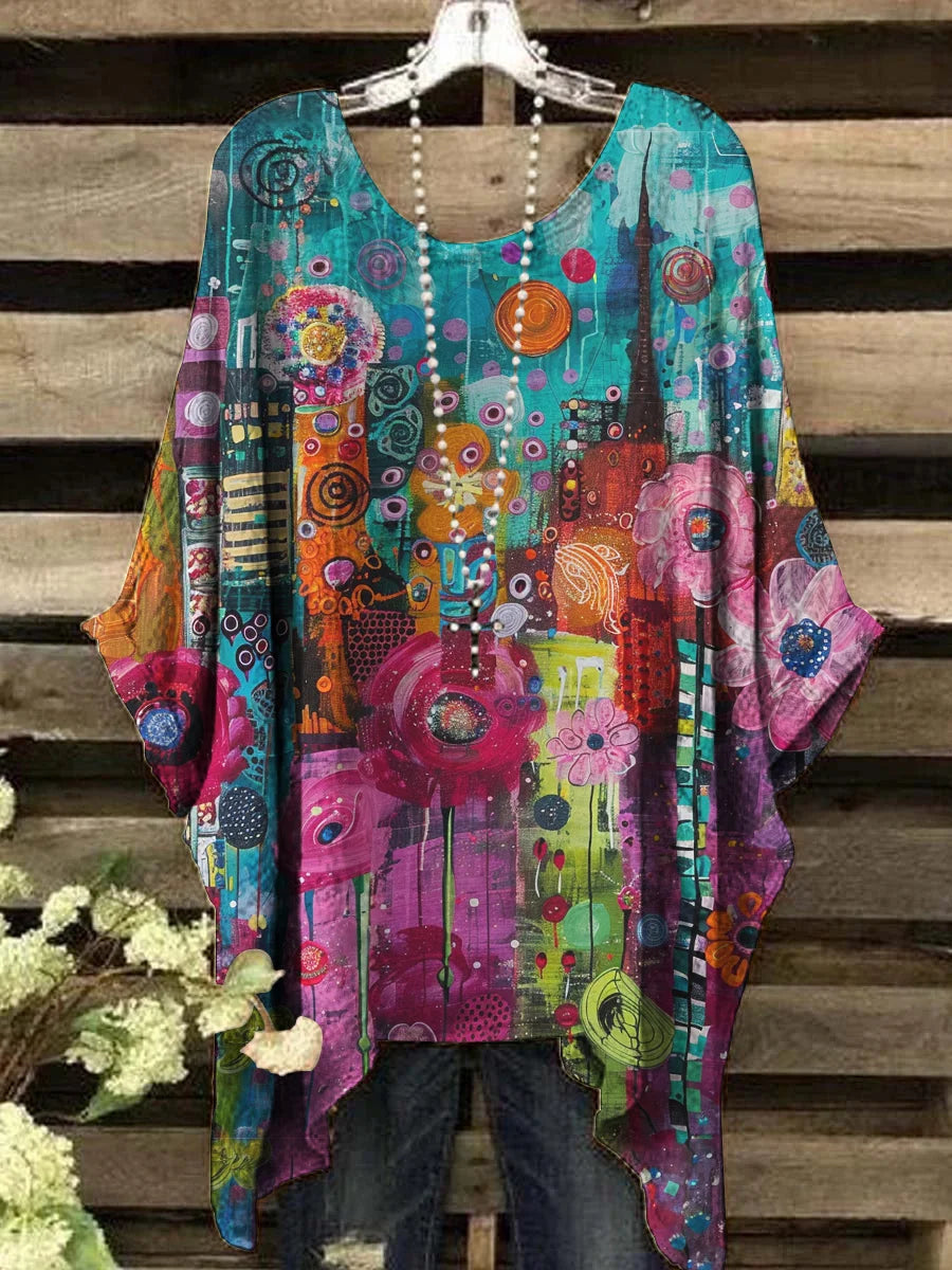 Maria - Vintage-Style Geometric Print Crew Neck Top