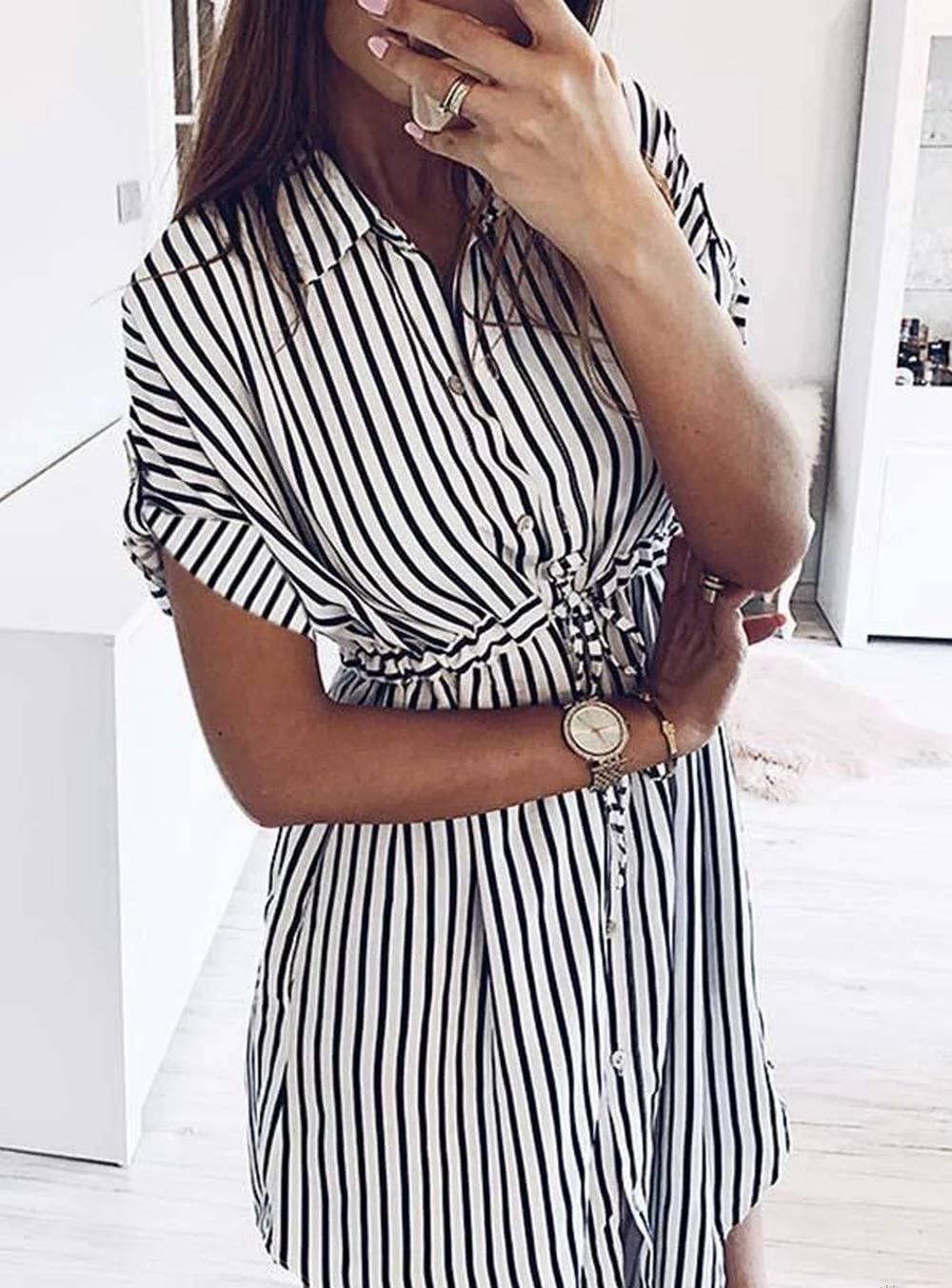 Lucia - Striped Dress with Cord and Bow