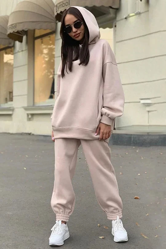 Hooded Sweatshirt and Elastic Waist Pants Set with Pockets