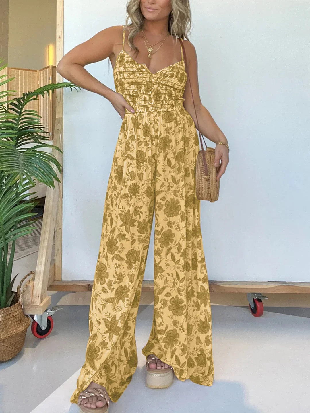 Judith - Floral Strappy Wide Leg Jumpsuit