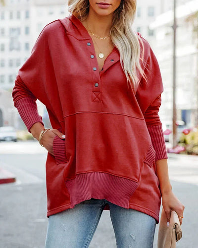Brenda - Casual Solid Color V-Neck Batwing Sleeve Sweatshirt