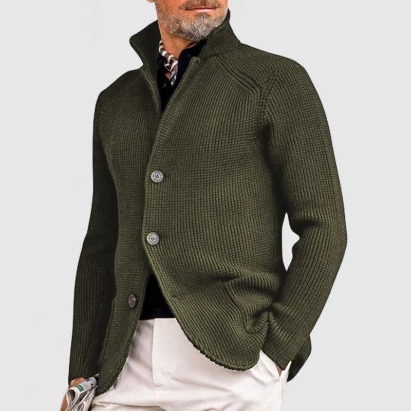 Modern Men's Button-Down Cardigan with Mao Collar – Elegant and Versatile Design