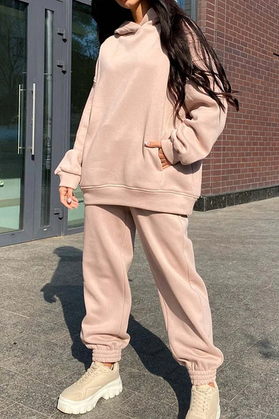 Hooded Sweatshirt and Elastic Waist Pants Set with Pockets