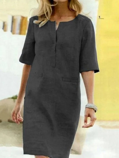 Linda - Women's Cotton Linen Short Sleeve Dress