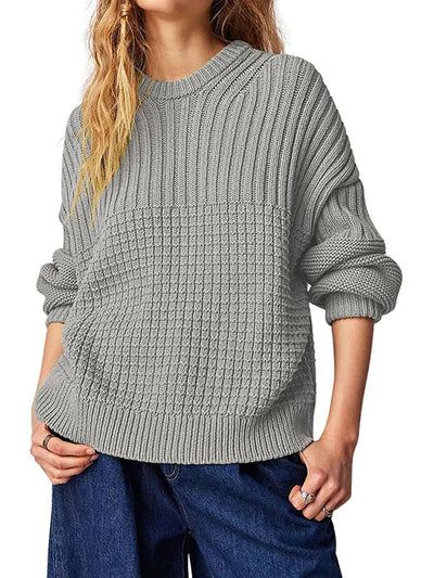Casual Long Sleeve Solid Color Crew Neck Loose Fit Sweater