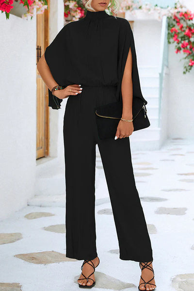 Linda - Long Sleeve Lace Up Jumpsuit with Keyhole Back