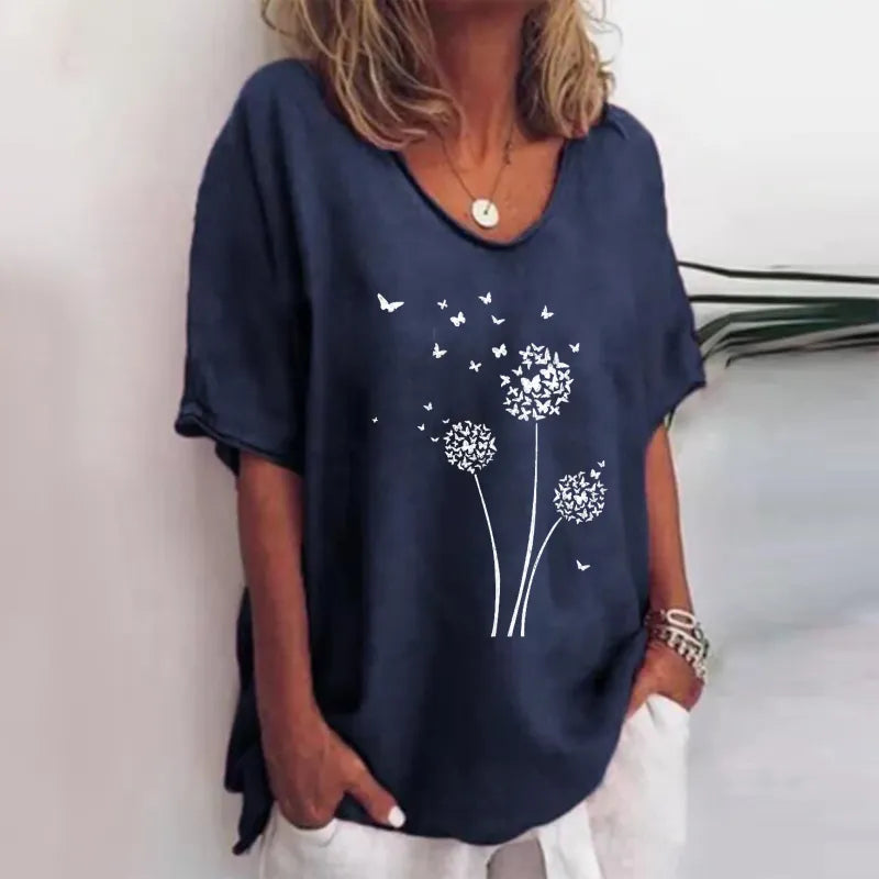 Alba - Green Floral Print Crew Neck Half Sleeve T-Shirt