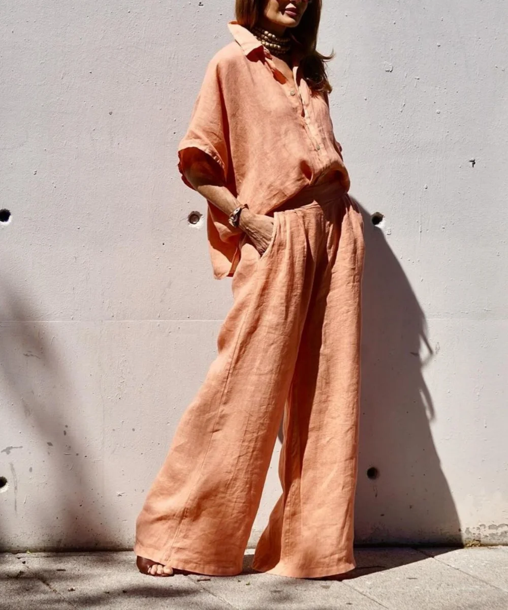 Mila - Two-piece suit in orange linen