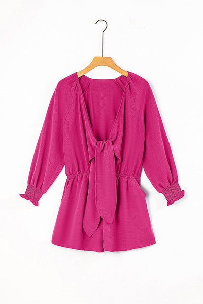 Linda - Deep V-neck Jumpsuit with Tied Ruffle Sleeves