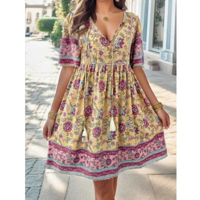 Andrea - Short-sleeved printed mini dress