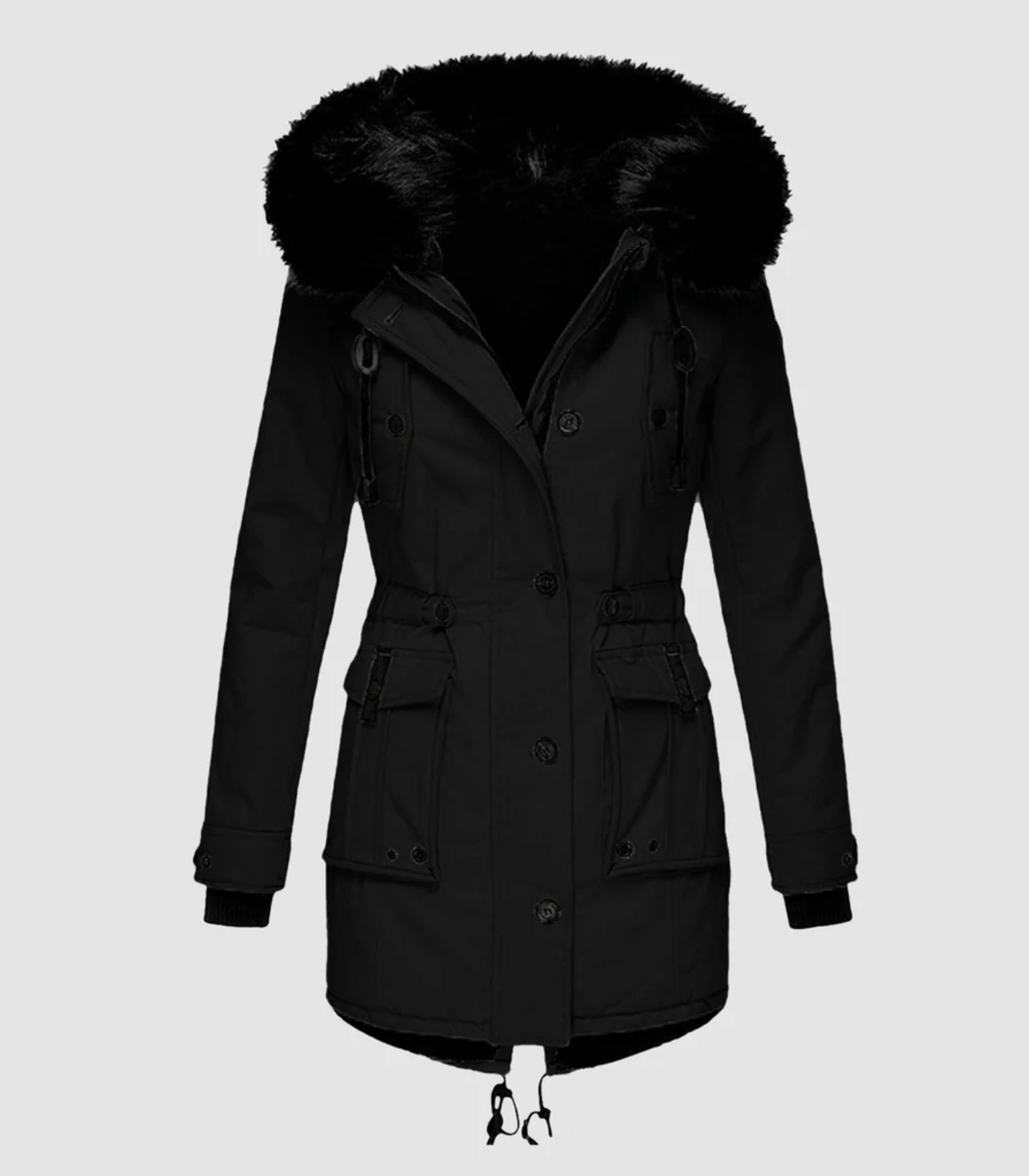 Long warm winter jacket for elegant women