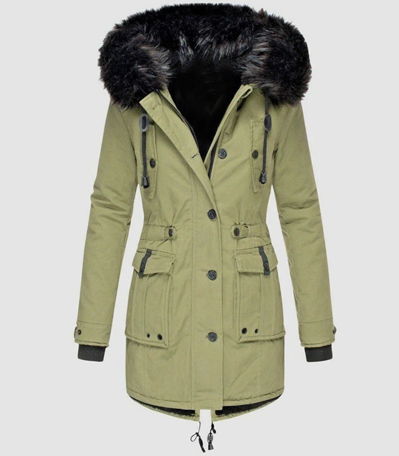 Long warm winter jacket for elegant women