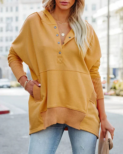 Brenda - Casual Solid Color V-Neck Batwing Sleeve Sweatshirt