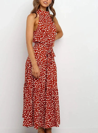 Evelyn - Long printed dress with bow at the waist