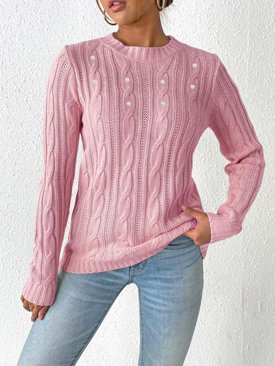 Exquisite sweater with braids and decorative beads