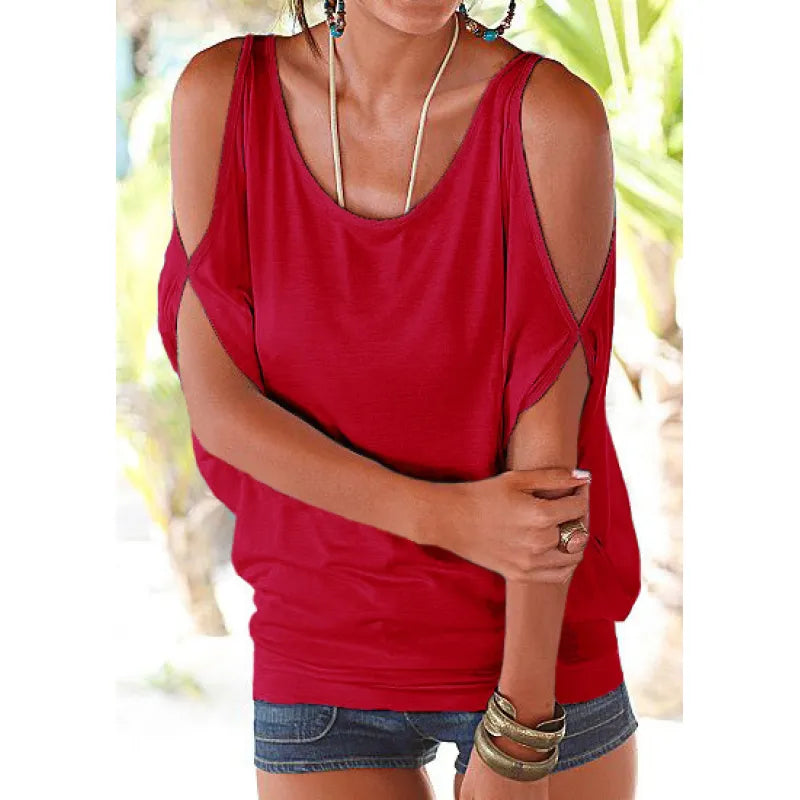 Camila - Blouse with open sleeves and round neck