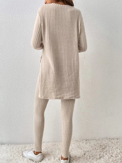 Women's two-piece set with long sleeve top and pants, lace design, ideal for spring and autumn