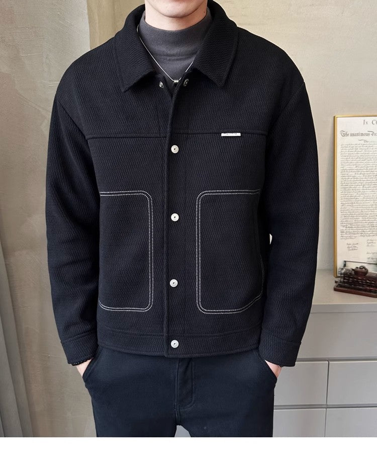 Men's Casual Polo Collar Jacket - Thick and Fashionable Coat for All Occasions