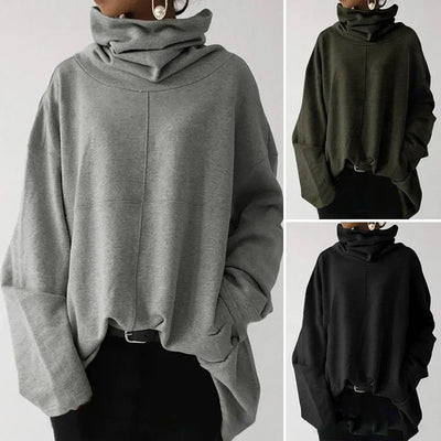 Linda - Casual solid color turtleneck sweater with long sleeves